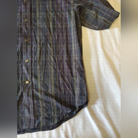 ROUNDTREE & YORKE Mens Plaid Button Down Short Sleeve Shirt Size Medium - Picture 4 of 6